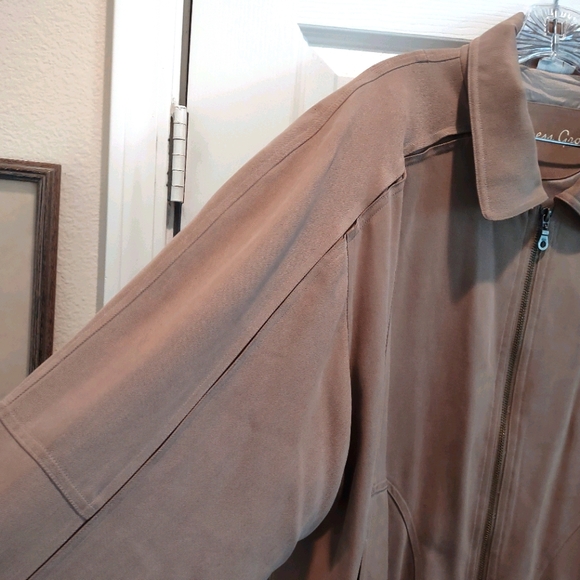 Cypress Grove Taupe 100% Silk Bomber Jacket - Picture 2 of 12